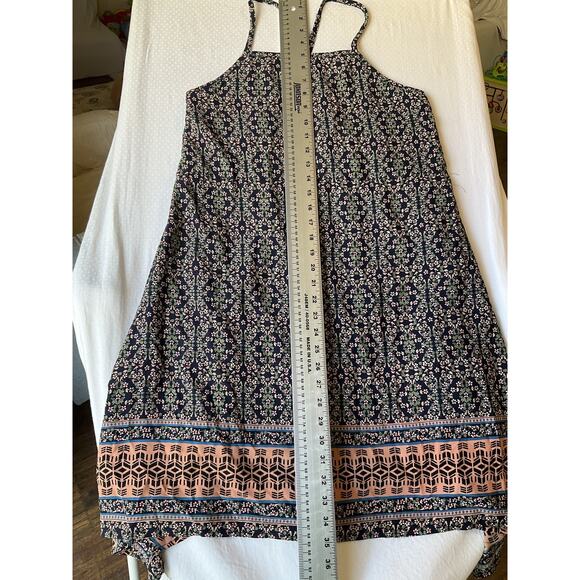 Paper Crane Women Dress L Navy Floral A-Line Sundress Sleeveless Knee Length - Picture 7 of 9